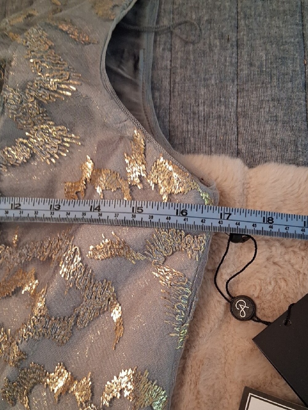 Adrianna Papell One-Shoulder Silver And Gold Metallic Lace Gown - Picture 9 of 9
